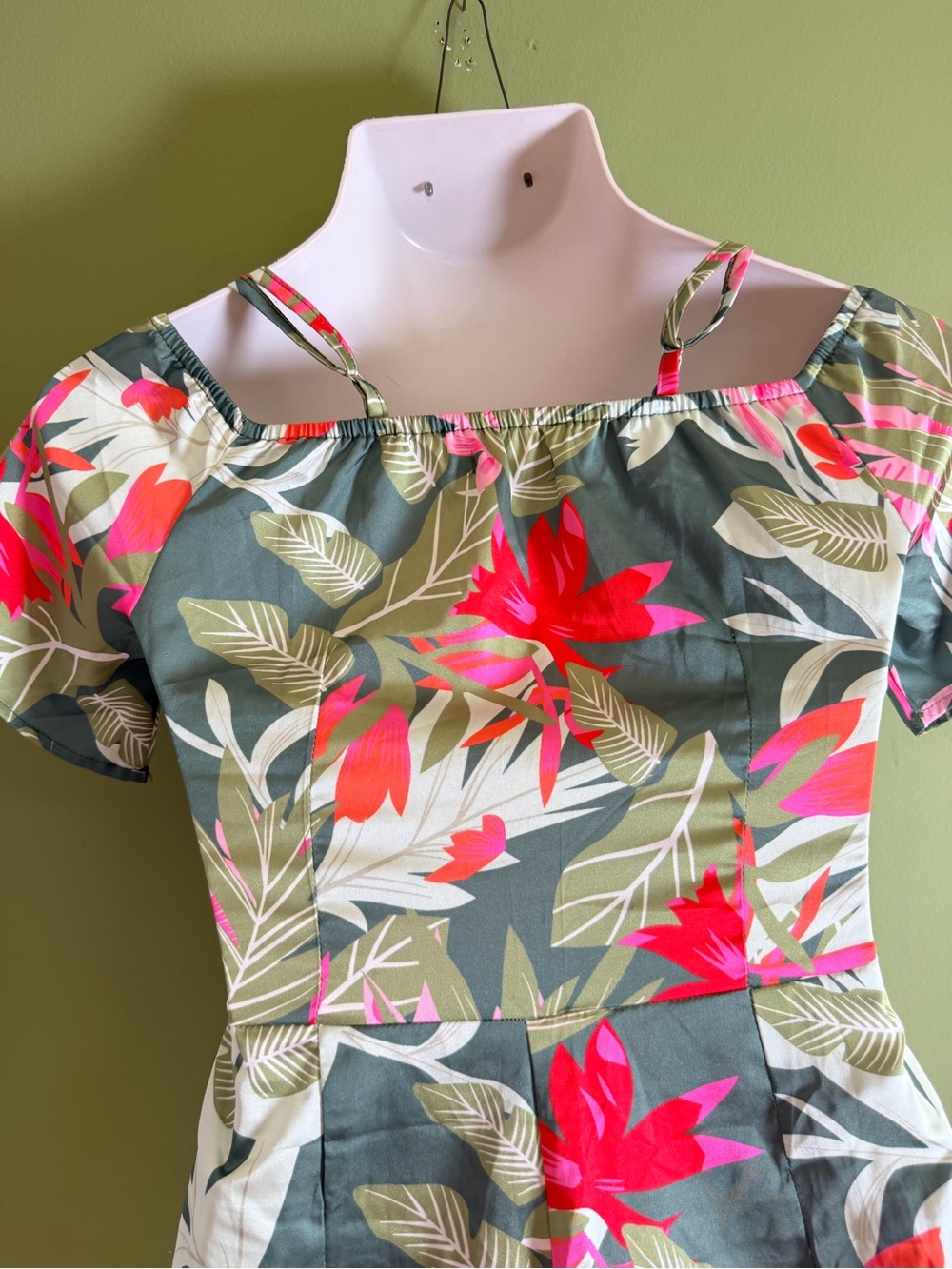 Beachy Green Tropical Floral Cutout Swim Romper with Pink Accents - Picture 9 of 9